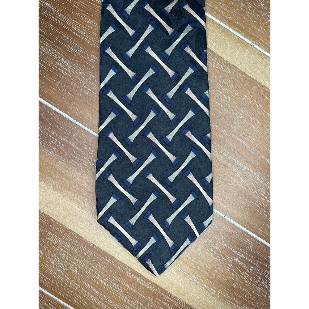 Van Heusen Navy Green & Beige 100% Silk Tie